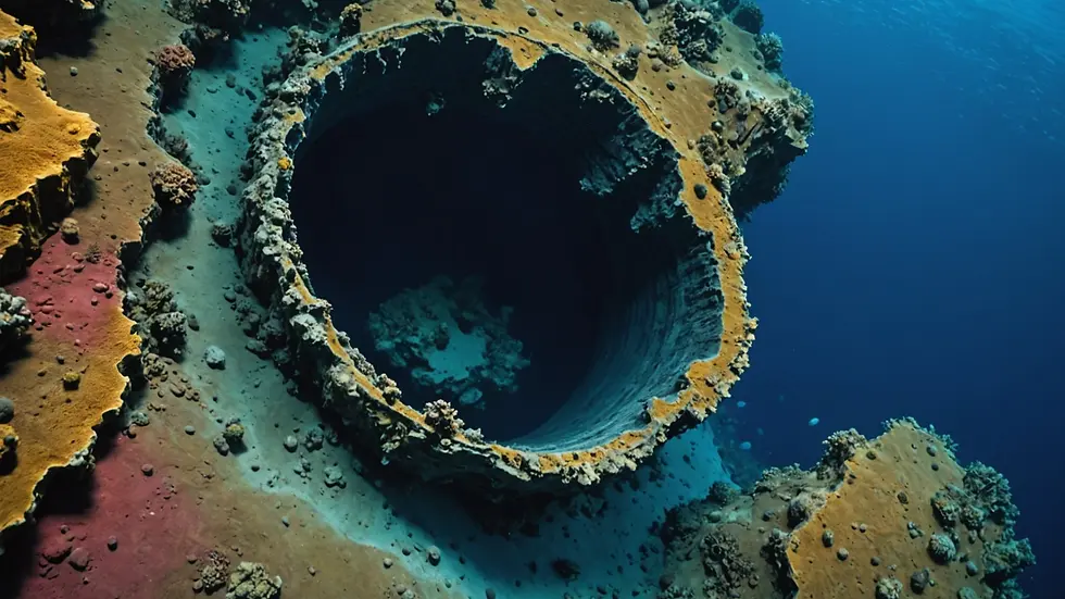 Close-up view of oceanic features in the Mariana Trench