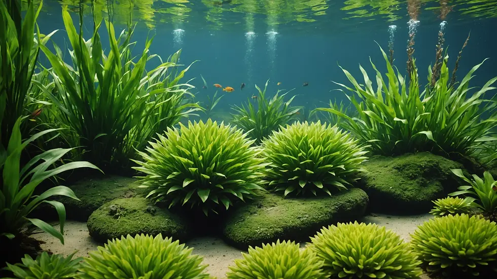 Close-up view of lush aquatic plants creating natural hiding spaces for fish