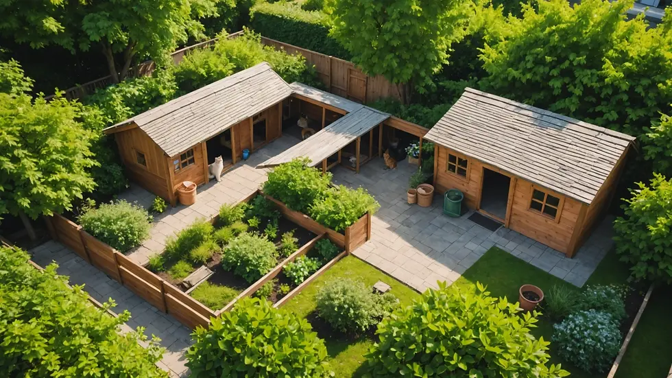 High angle view of a community-built cat shelter nestled among shrubs