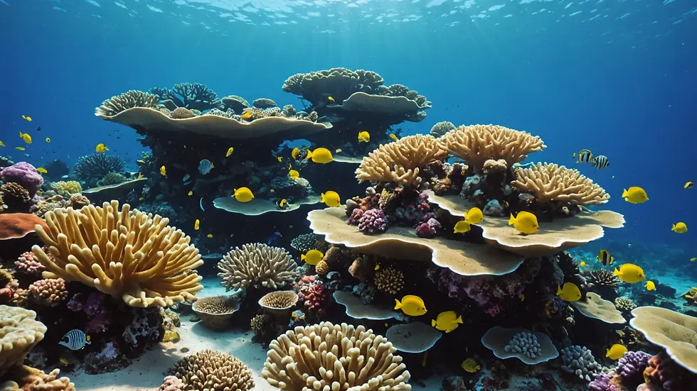Close-up view of colorful coral reef housing diverse fish species