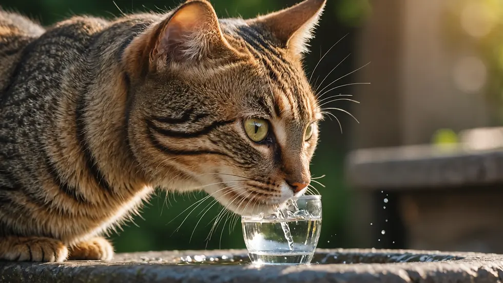 Close-up view of a tabby cat drinking water