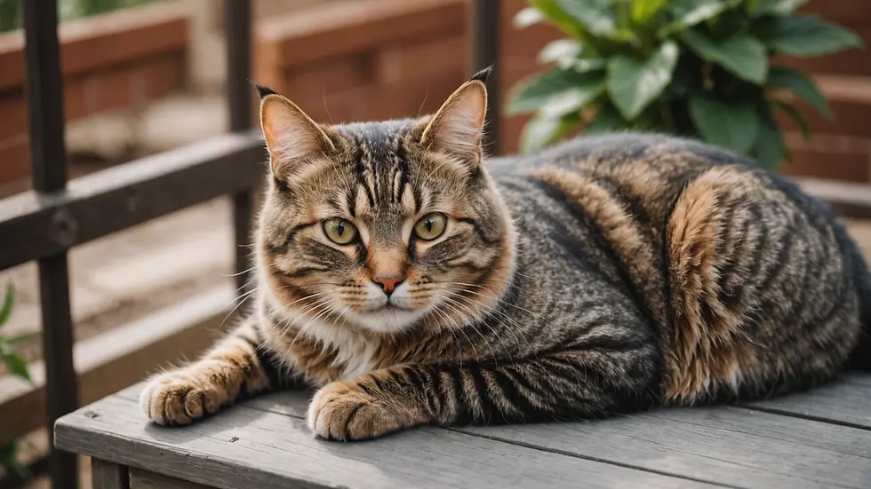 High angle view of a cozy cat relaxing in a catio