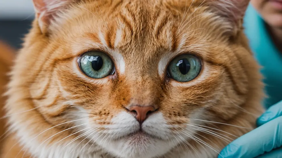 Eye-level view of a healthy cat during a veterinary examination