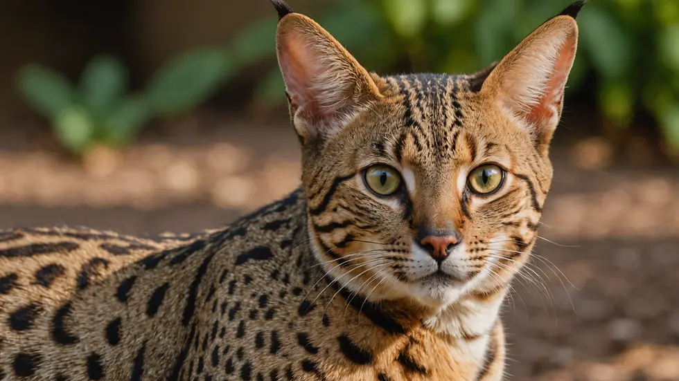 Close-up view of a Savannah Cat with its distinctive coat pattern