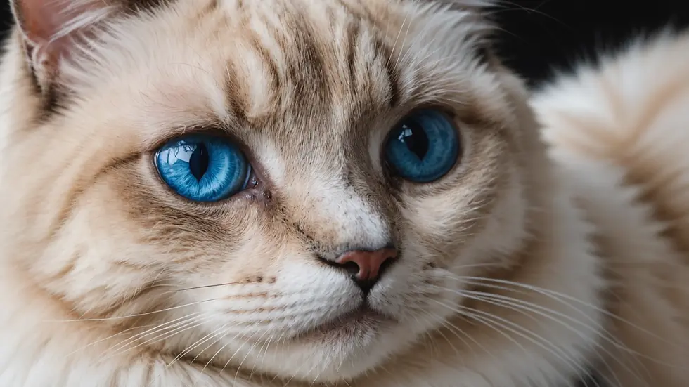 Close-up of a Ragdoll cat with striking blue eyes