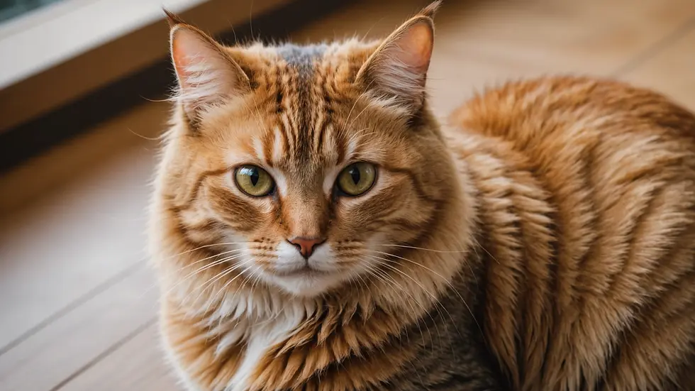 High angle view of a cat showing its healthy coat after grooming