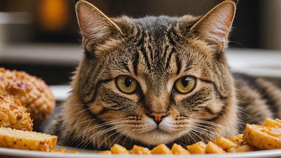 Close-up view of a cat looking disinterested in food
