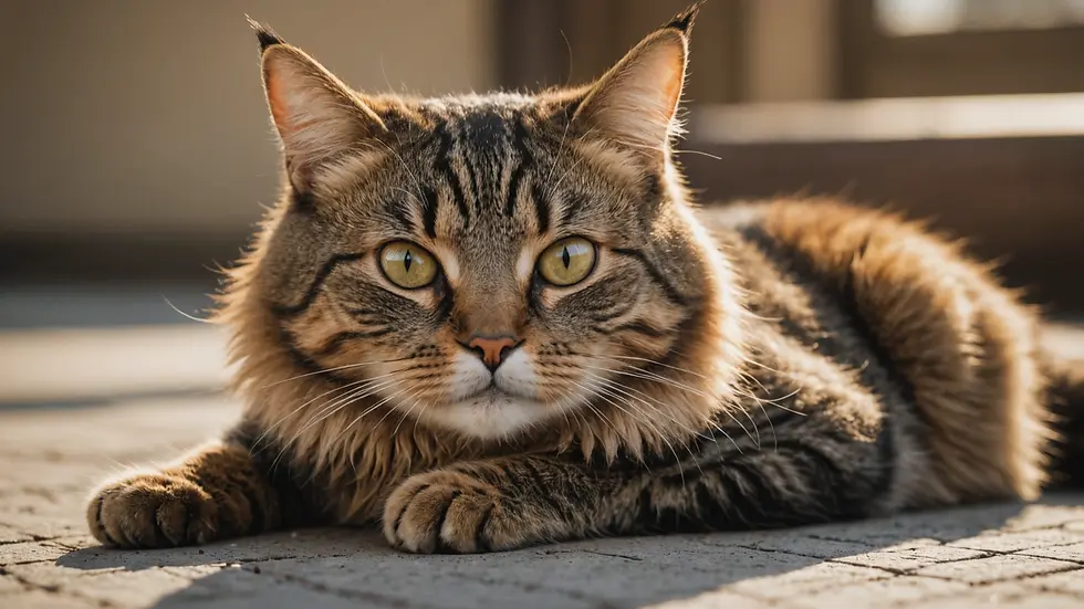 Wide angle view of a calm cat resting