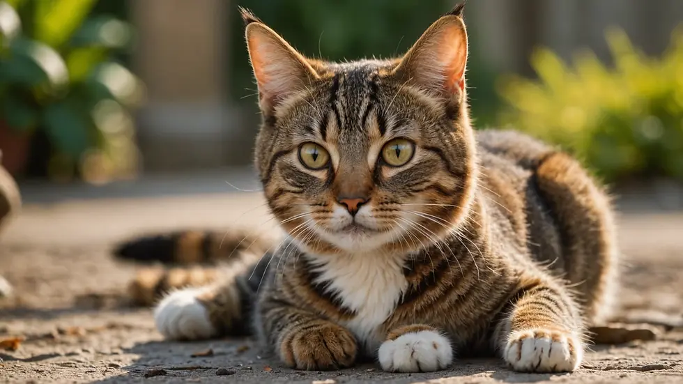 Close-up view of a playful cat exploring the outdoors