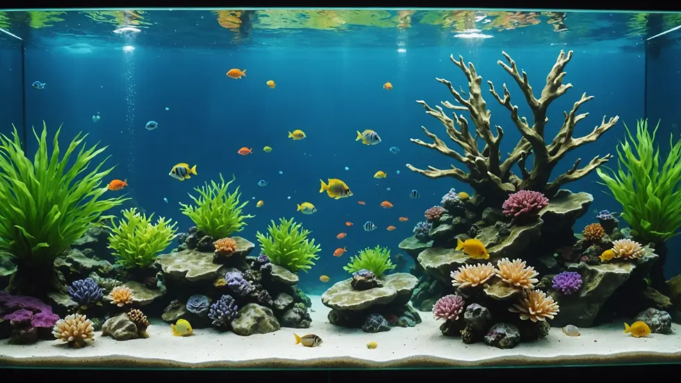 High-angle view of a fish tank with crystal-clear water