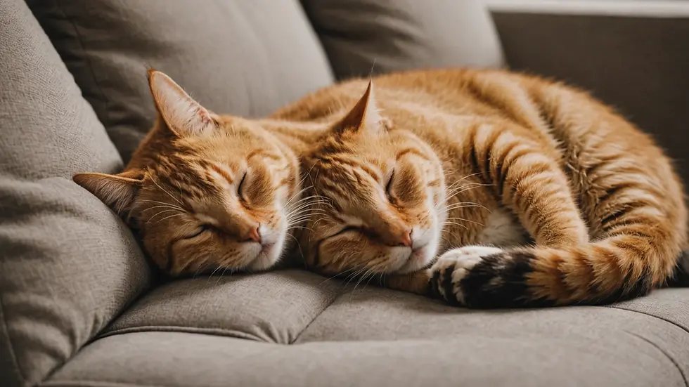 High angle view of a cat sleeping on a comfortable couch