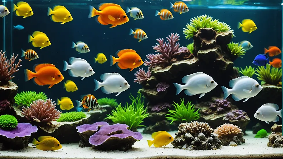 Close-up view of a variety of aquarium substrates