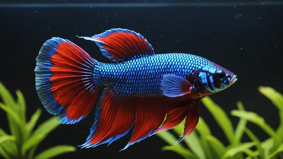 Close-up view of a vibrant male betta fish in a tank