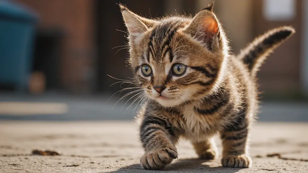 Close-up view of a playful kitten pouncing playfully