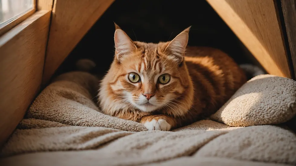 High angle view of a cat lounging in a private hiding nook