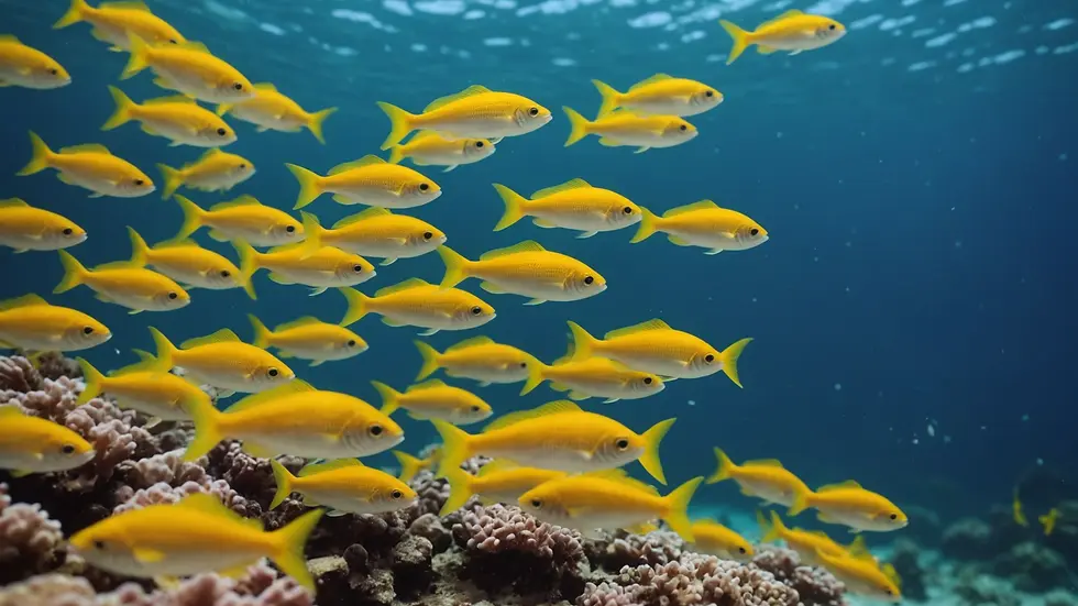 Close-up view of a small fish school exhibiting harmonious swimming behavior
