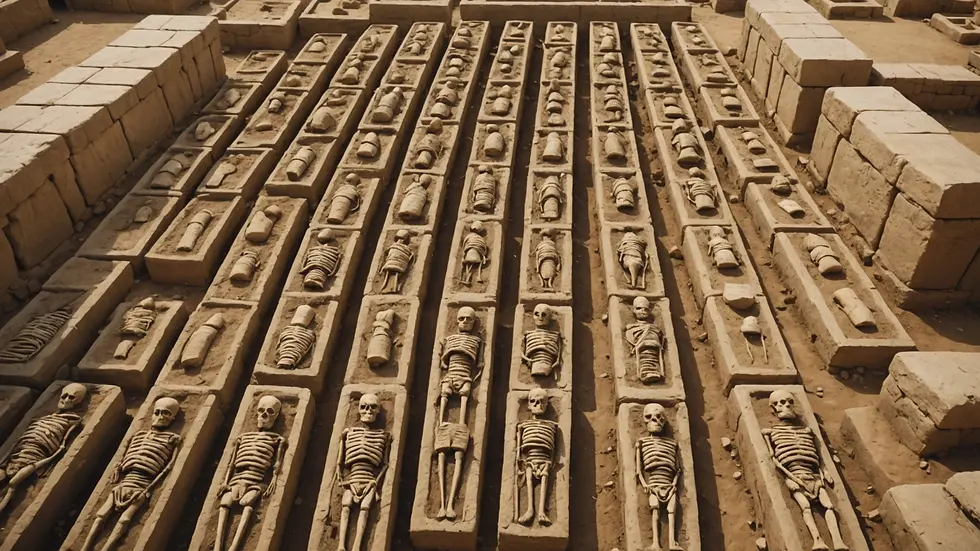 High angle view of an ancient cat cemetery with numerous mummies