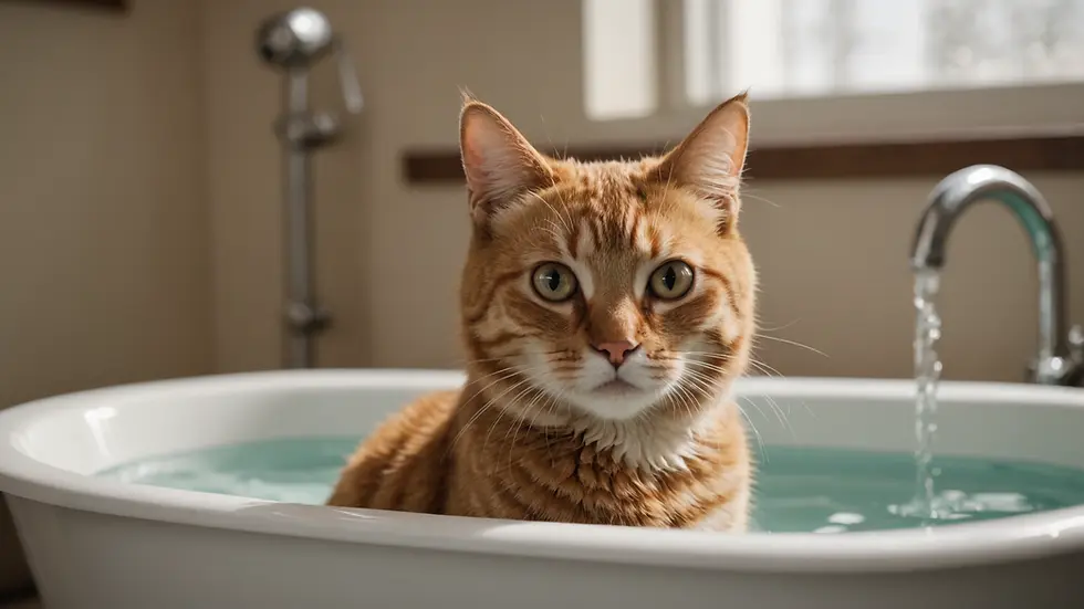 Close-up of a cat in a bathtub with water