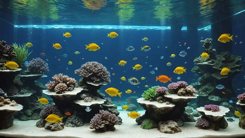 Eye-level view of a beautiful aquarium with various colorful fish
