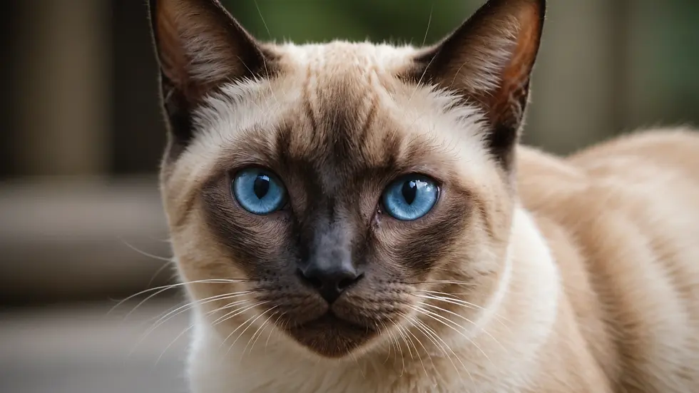 Eye-level view of a playful Siamese cat with distinct color points