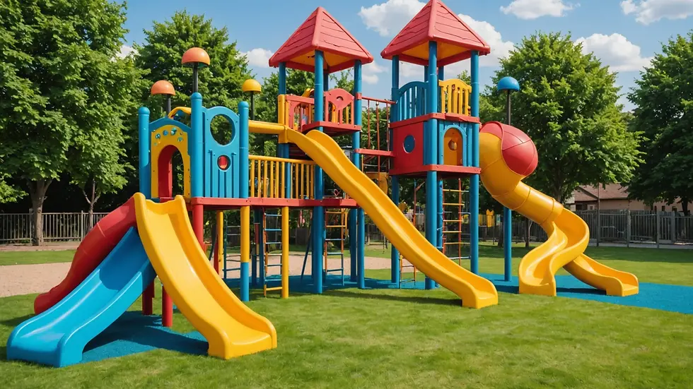 Eye-level view of a colorful cat playground with climbing structures