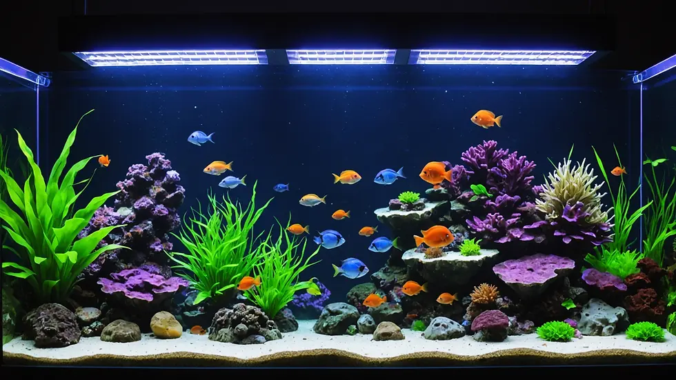 Close-up view of a vibrant LED aquarium light setup
