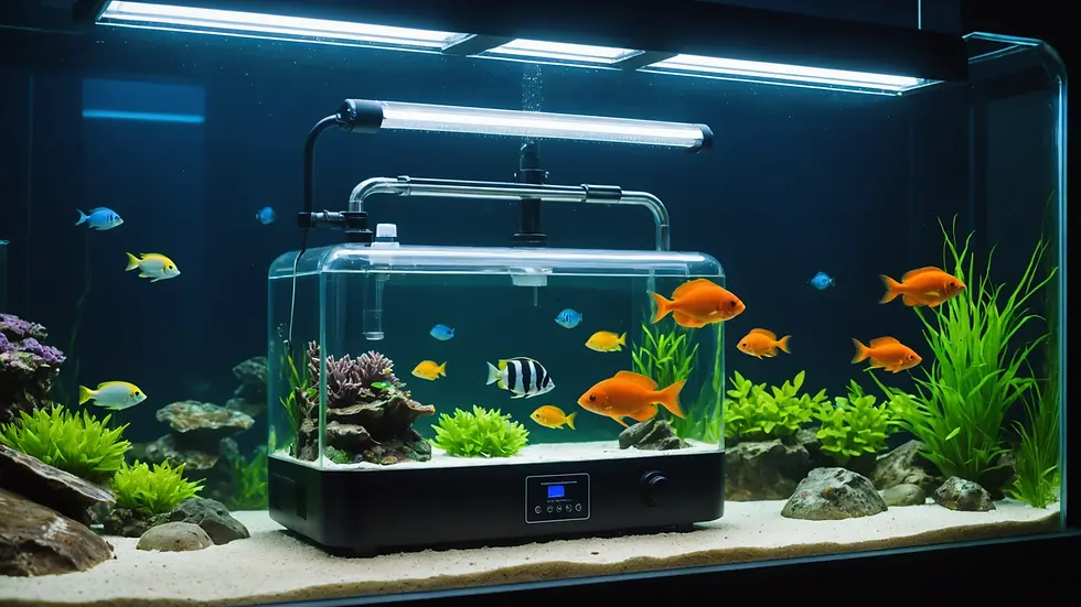 Close-up view of a UV sterilizer working in an aquarium
