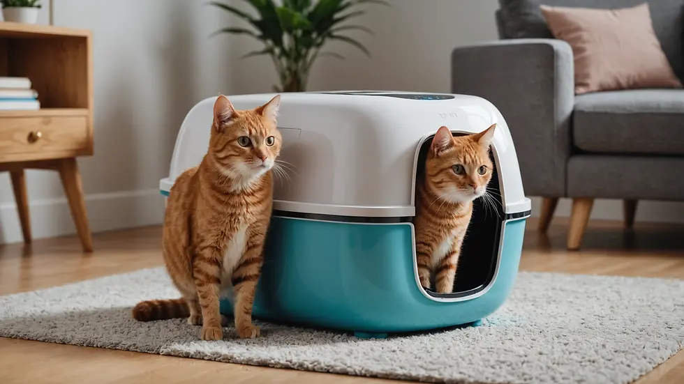 Close-up view of a smart cat litter box with its features highlighted