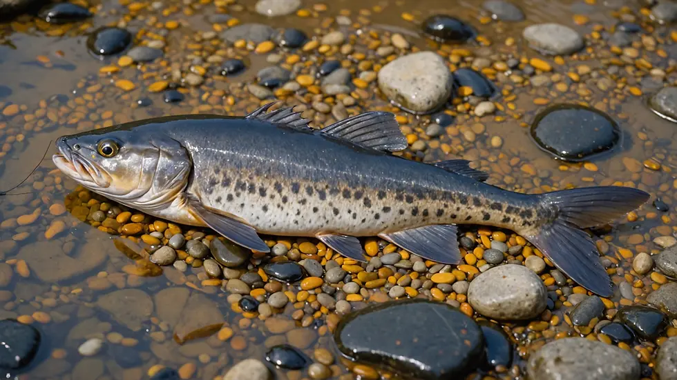 High angle view of a catfish resting on a riverbed