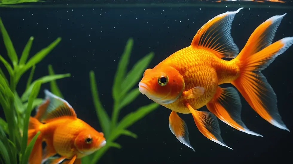 Close-up view of a bright orange goldfish inside a tank
