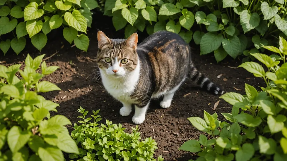 High angle view of a cat exploring in a garden