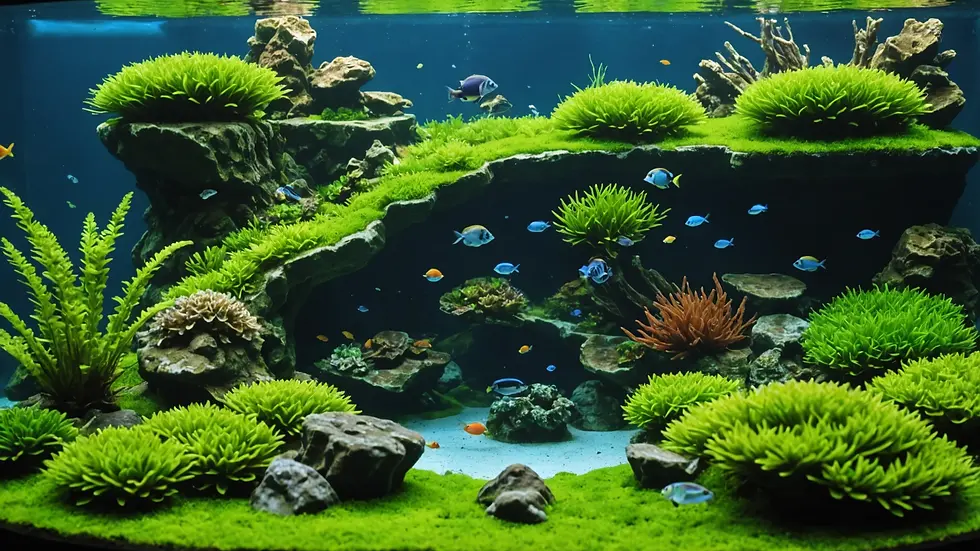 High angle view of a well-maintained aquarium with low algae growth