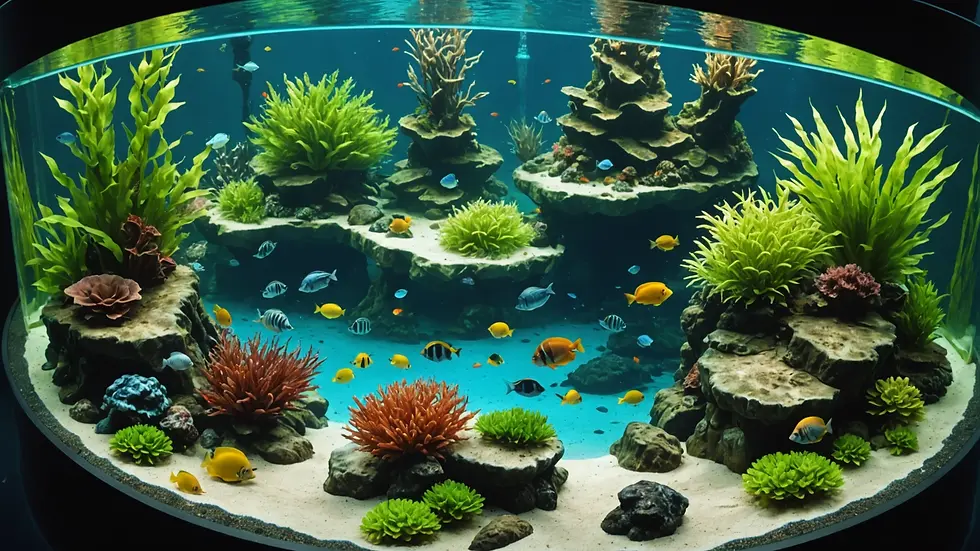 High angle view of a well-maintained aquarium with Rasboras