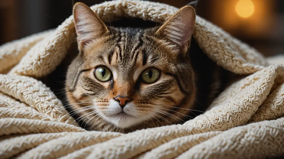 Close-up view of a cat nestled in a blanket