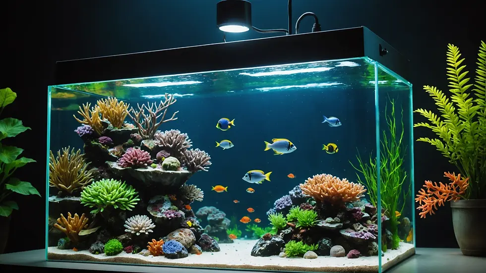 Eye-level view of a metal halide fixture above a reef aquarium
