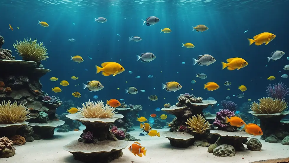 High-angle view of an aquarium with multiple fish species