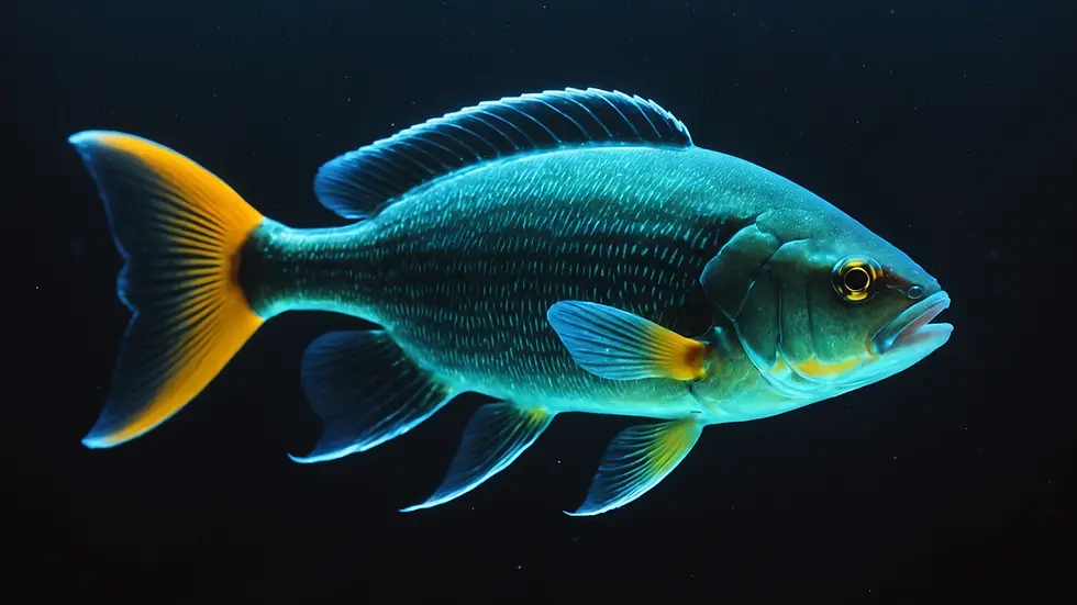 Close-up view of a bioluminescent fish swimming in its aquatic habitat