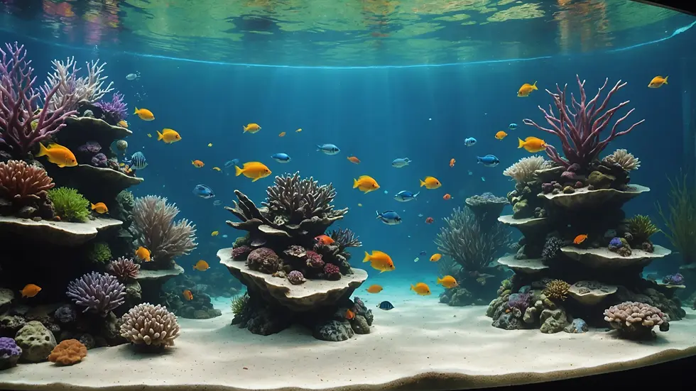 Eye-level view of a tranquil aquarium environment filled with vibrant fish