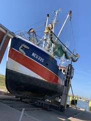 Fischkutter NED 225, aus dem Wasser gehoben