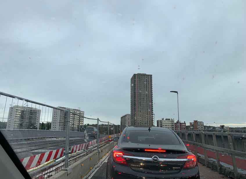 viev from a bridge in traffic jam at the residence kennedy in liege belgium