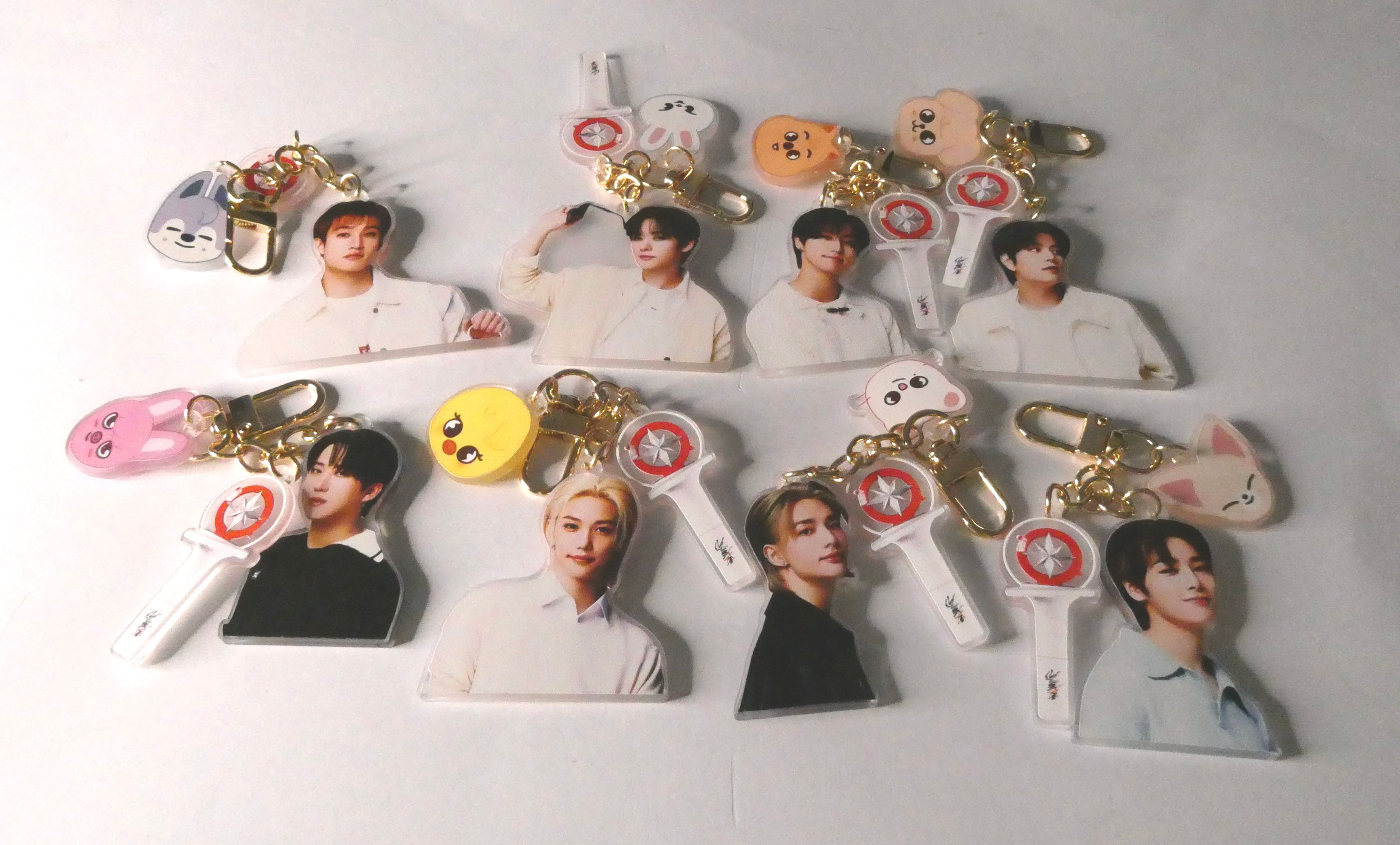 Global 8 member boy band Photo and Animal Character 3 piece Keyrings K-Pop Stay