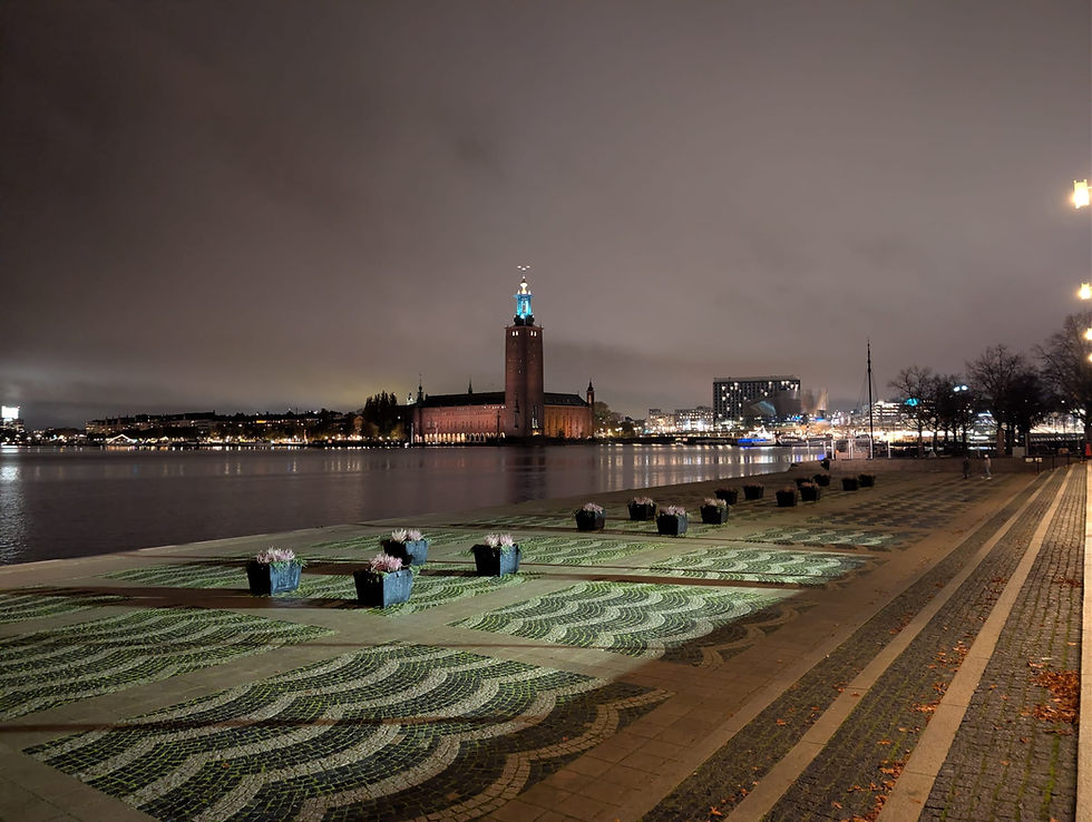 Eine Reise ins "Venedig des Nordens" - die schwedische Hauptstadt Stockholm. Blick zum "Stadshuset" - das Rathaus in der Altstadt (Gamla Stan)