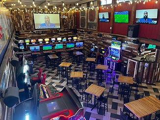 Overhead shot of arcade and tables