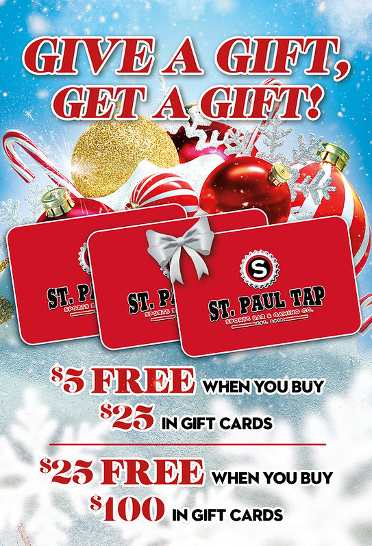 Tis the Season of Giving! $5 Free when you buy $25 in gift cards or $25 Free when you buy $100 in gift cards.