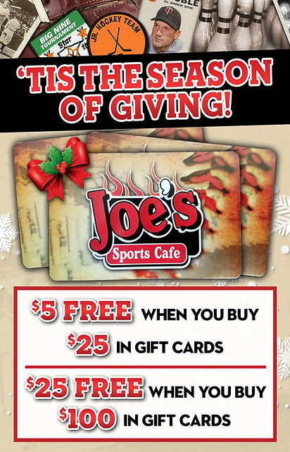 Tis the Season of Giving! $5 Free when you buy $25 in gift cards or $25 Free when you buy $100 in gift cards.