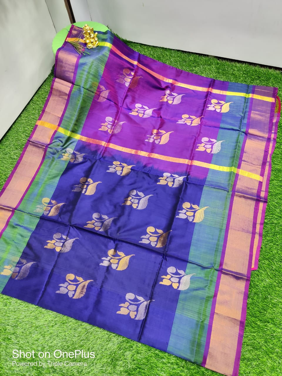 Jamdhani Pattu Saree In Blue With Butta and Contrast Pallu and Stitched Blouse