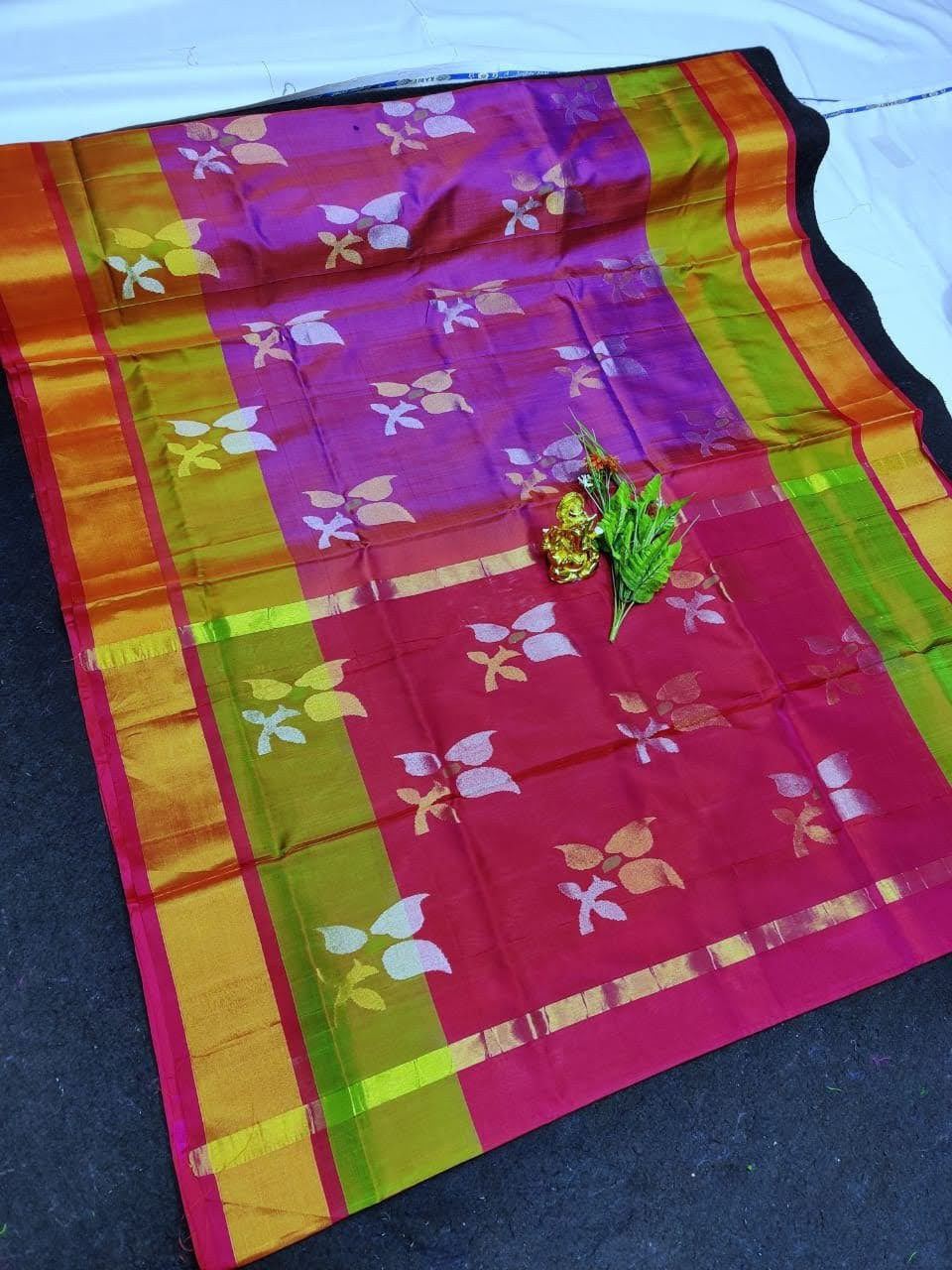 Jamdhani Pattu Saree In Violet With Butta and Contrast Pallu and Stitched Blouse