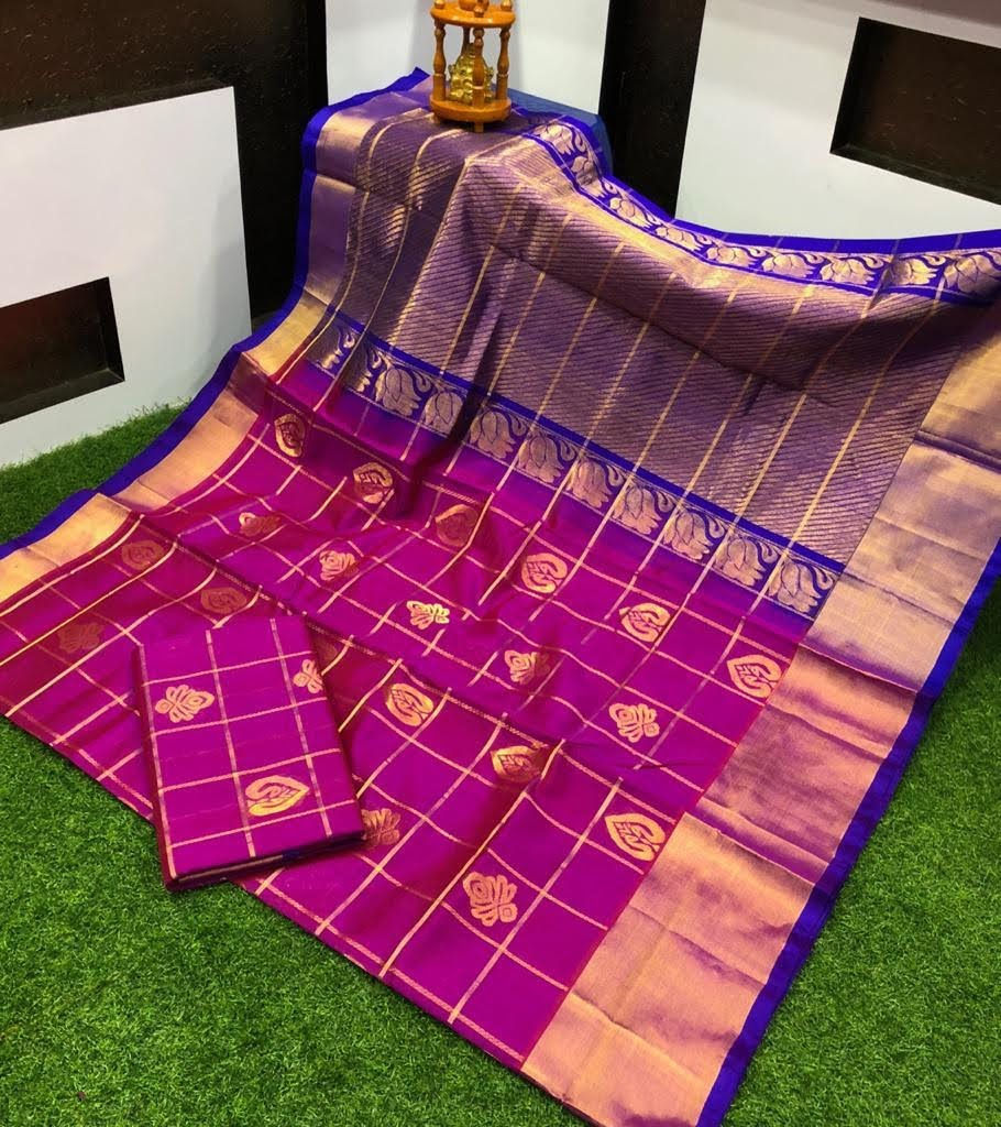 Kuppadam Pattu Saree In Pink With Butta and Contrast Pallu and Stitched Blouse