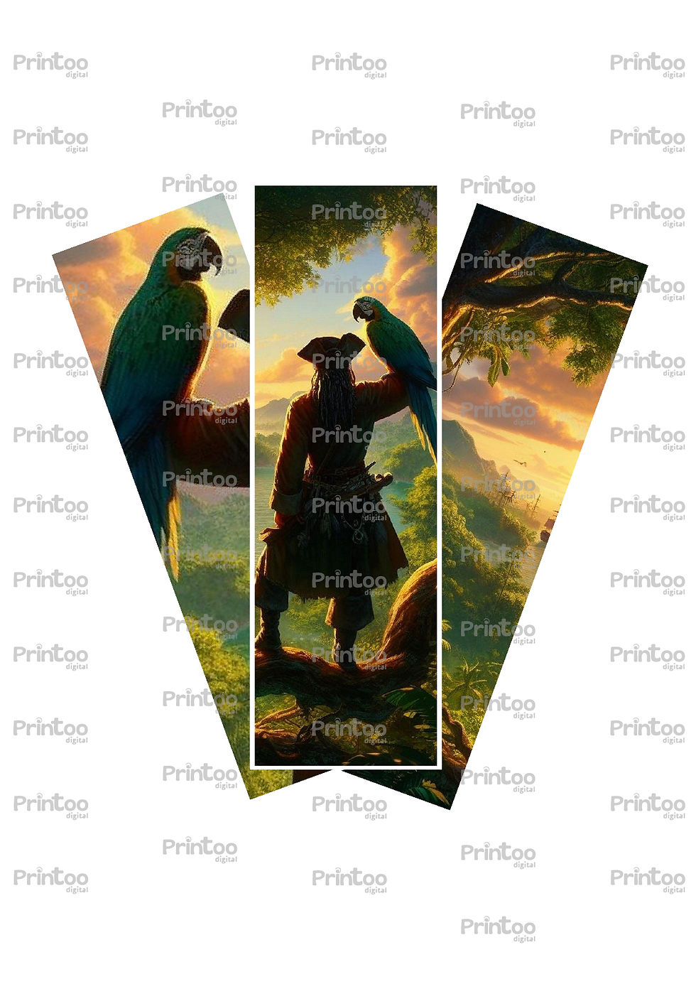 Pack 3 Marque-pages Pirate Perroquet île 17,5 cm x 5,5 cm Printable Imprimable