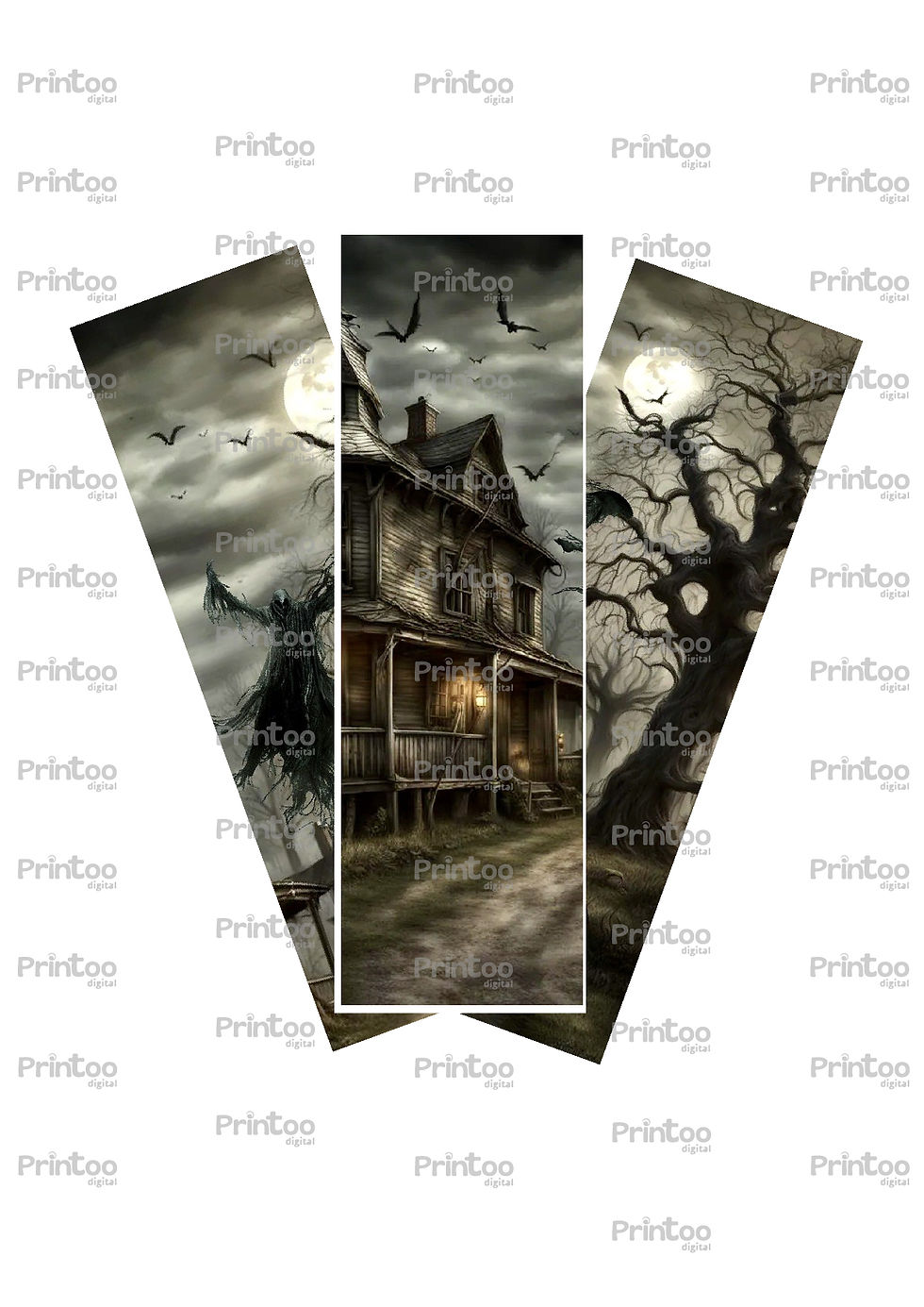 Pack 3 Marque-pages Maison hantée Nuit Horreur 17,5 cm x 5,5 cm Printable Imprimable